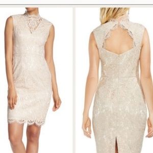 Vince Camuto mock neck open back lace dress